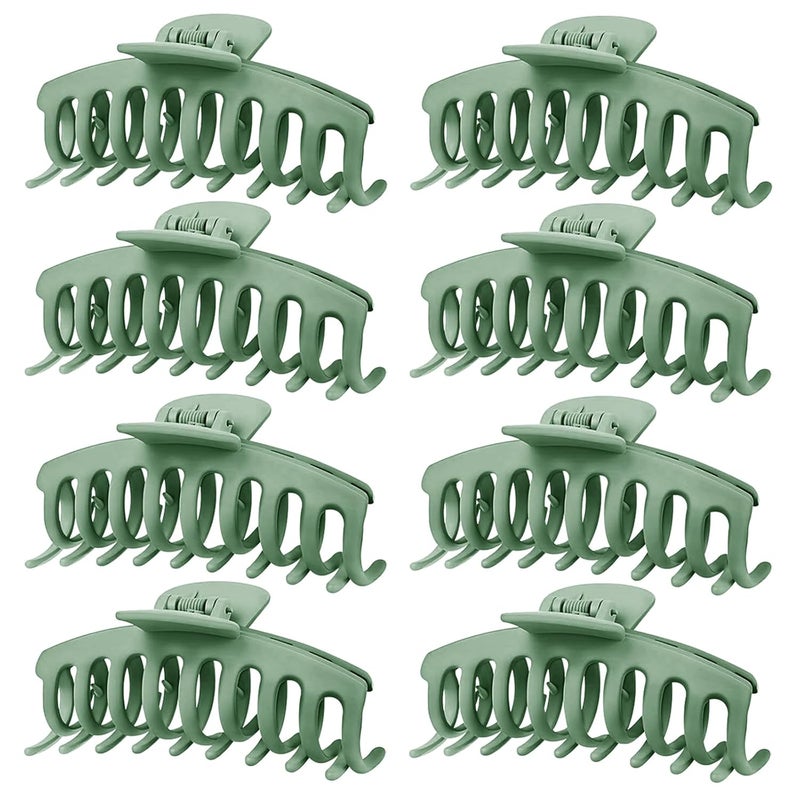 TOCESS Hair Claw Clips for Women - 8PK Large Neutral Matte Jumbo Hair Clips for Thick, Thin, Long, Short, Curly Hair Girls, Big Jaw Clip Set for Daily Use (Forest Green) - Image 1